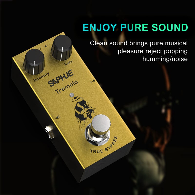 SAPHUE Guitar Tremolo Effects Pedal Intensity/Rate Knob Effect Pedals with Steel Metal Shell Mini Single Type Dc 9V with True Bypass Switch for Multi Electric Guitar Kit - Image 3